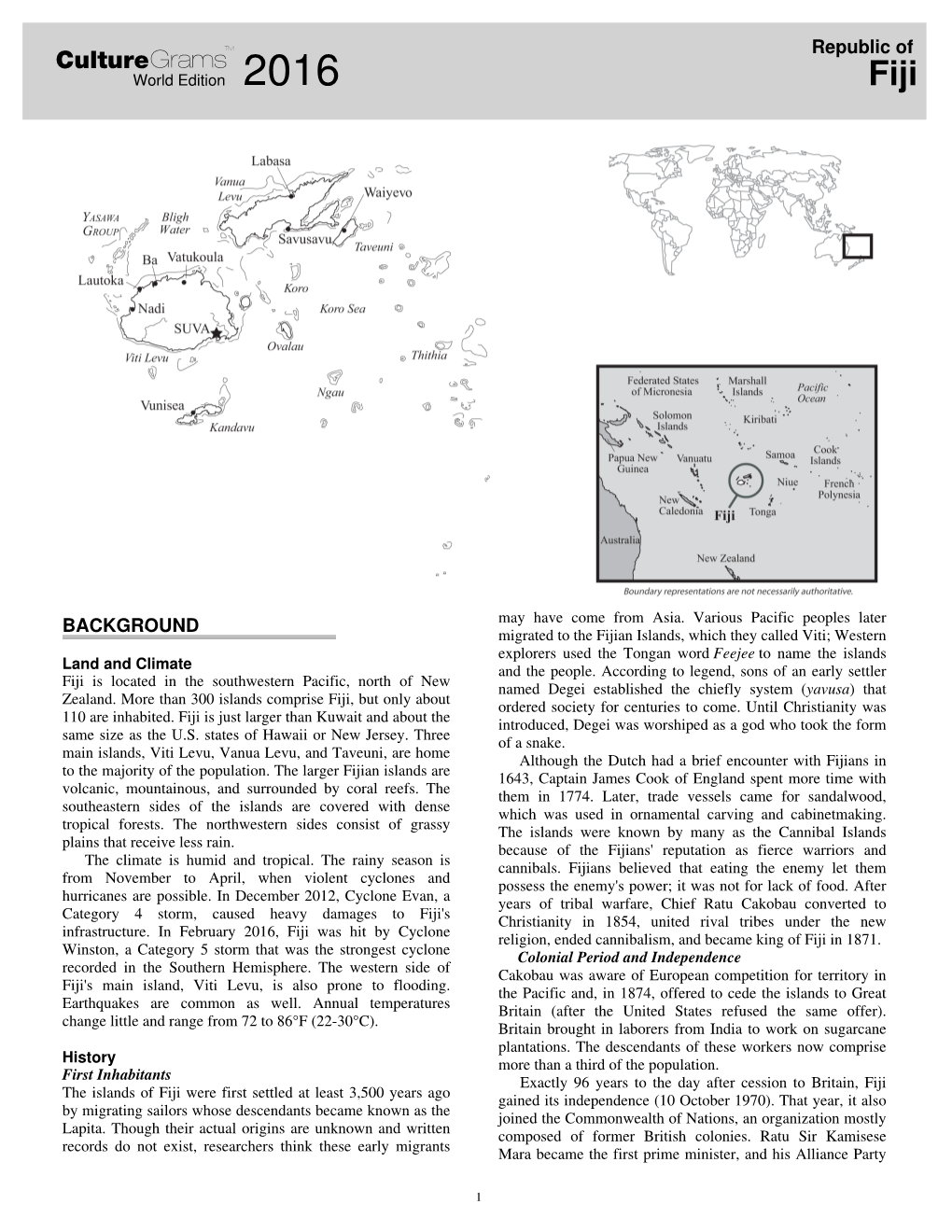 Culturegramstm Republic of World Edition 2016 Fiji