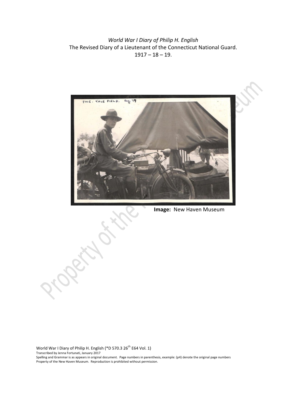 World War I Diary of Philip H. English the Revised Diary of a Lieutenant of the Connecticut National Guard