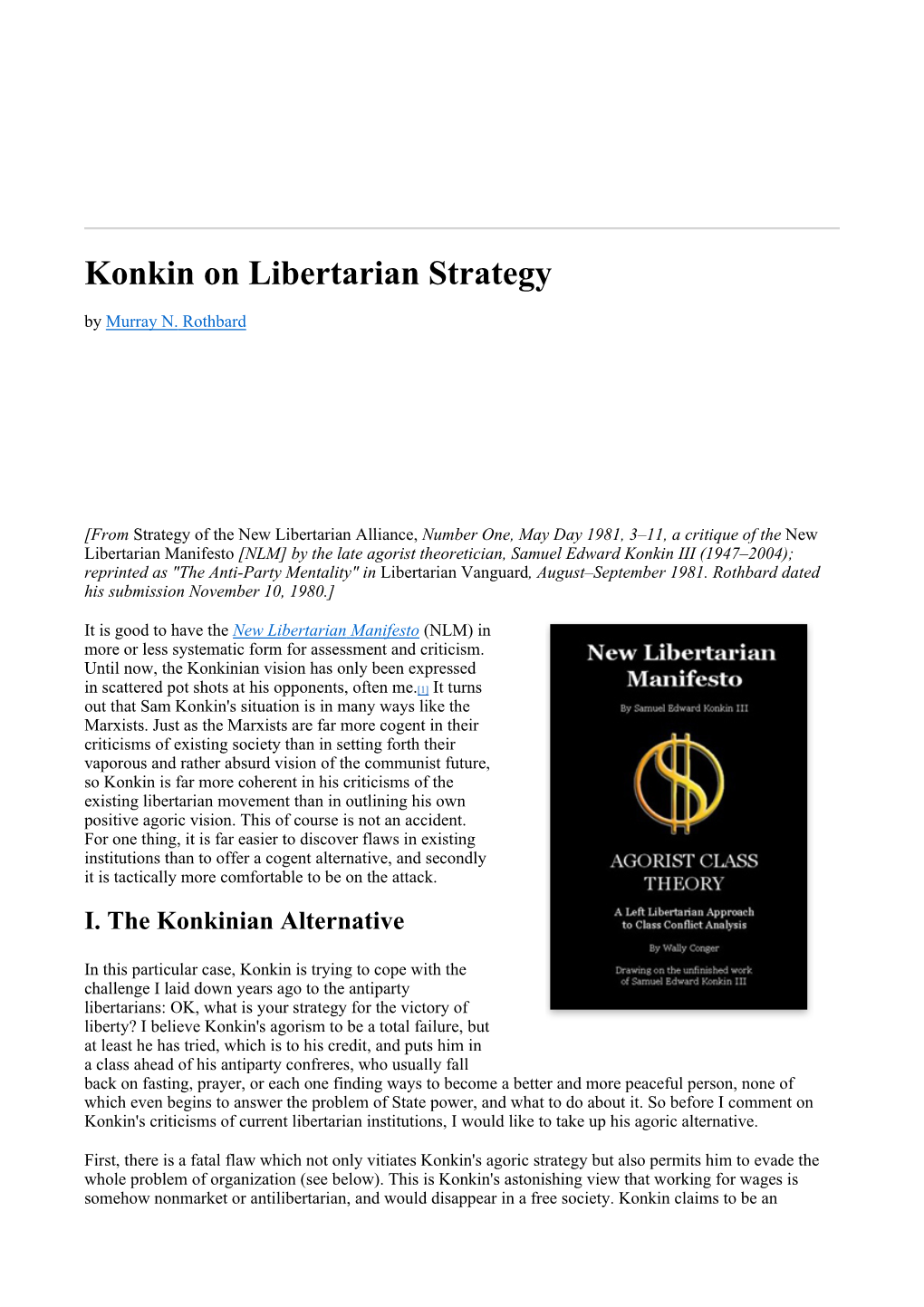 Konkin on Libertarian Strategy