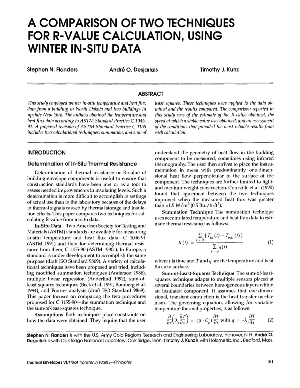 A Comparison of Two Techniques for R-Value Calculation, Using Winter In-Situ Data