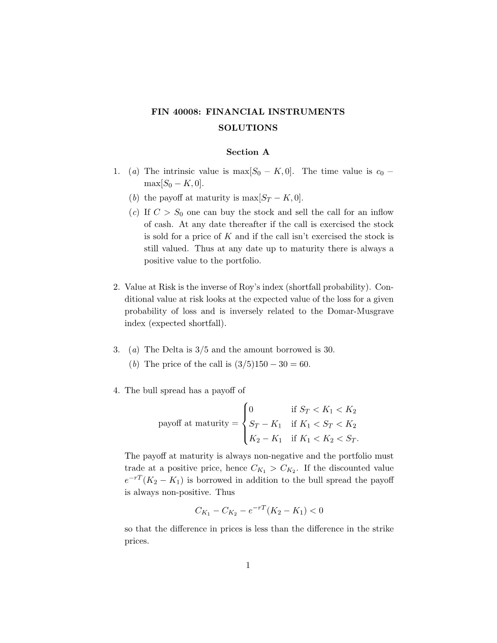 Fin 40008: Financial Instruments Solutions