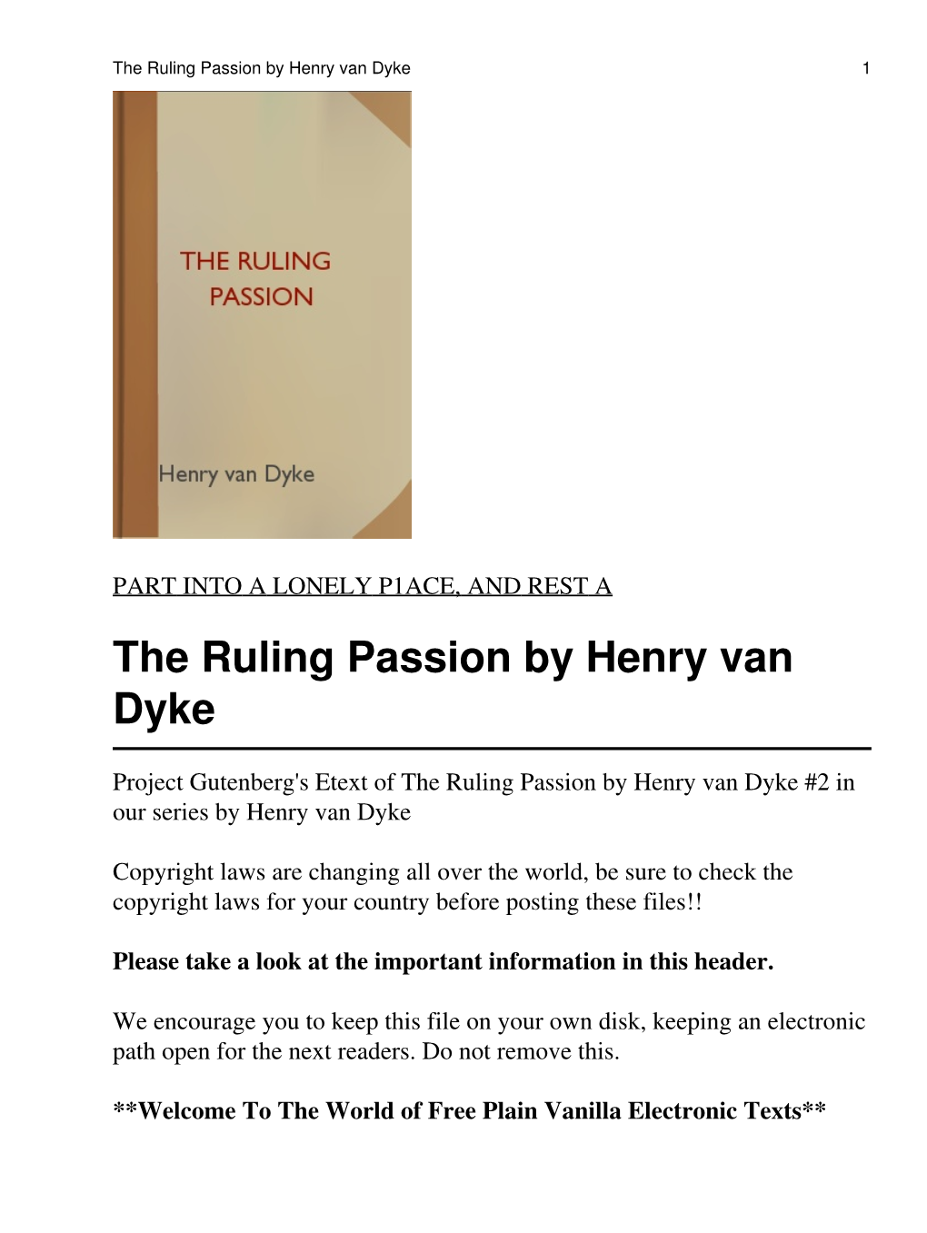 The Ruling Passion by Henry Van Dyke 1