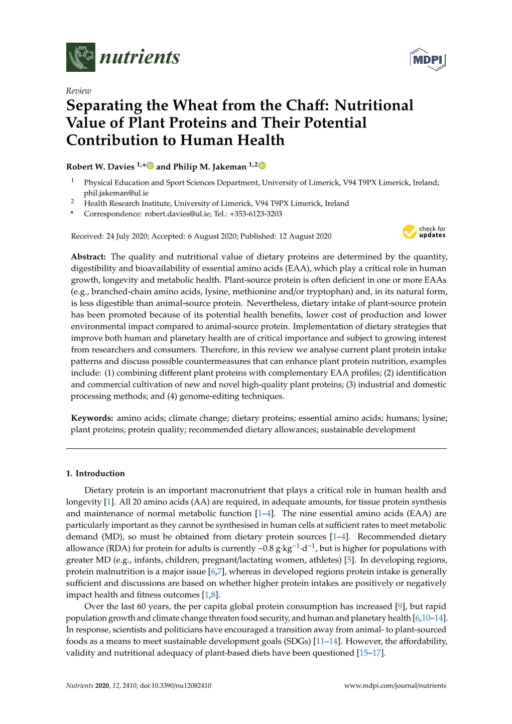 Separating the Wheat from the Chaff: Nutritional Value of Plant Proteins