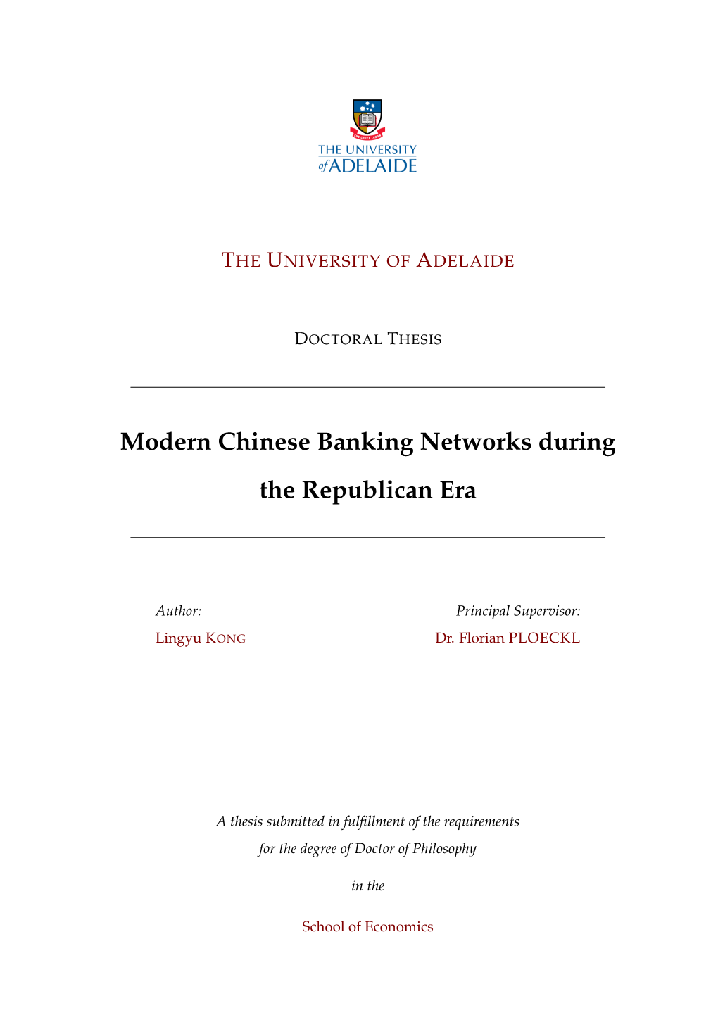 Modern Chinese Banking Networks During the Republican Era