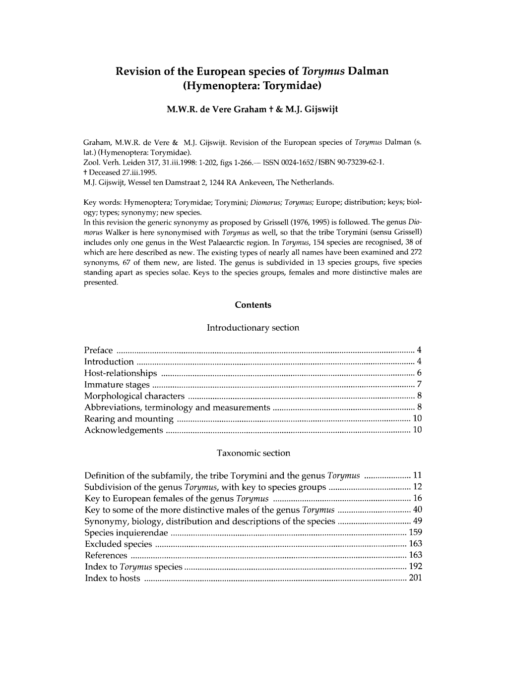 Revision of the European Species of Torymus Dalman (Hymenoptera: Torymidae)