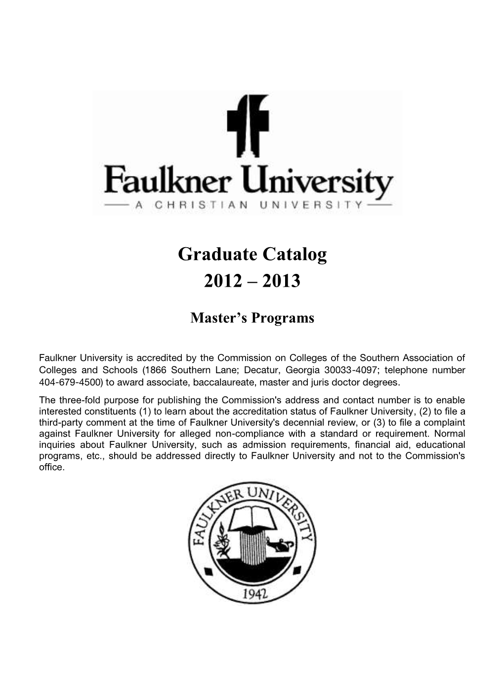 Graduate Catalog 2012 – 2013