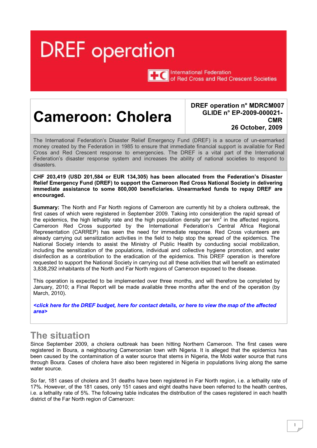 Cameroon: Cholera CMR 26 October, 2009