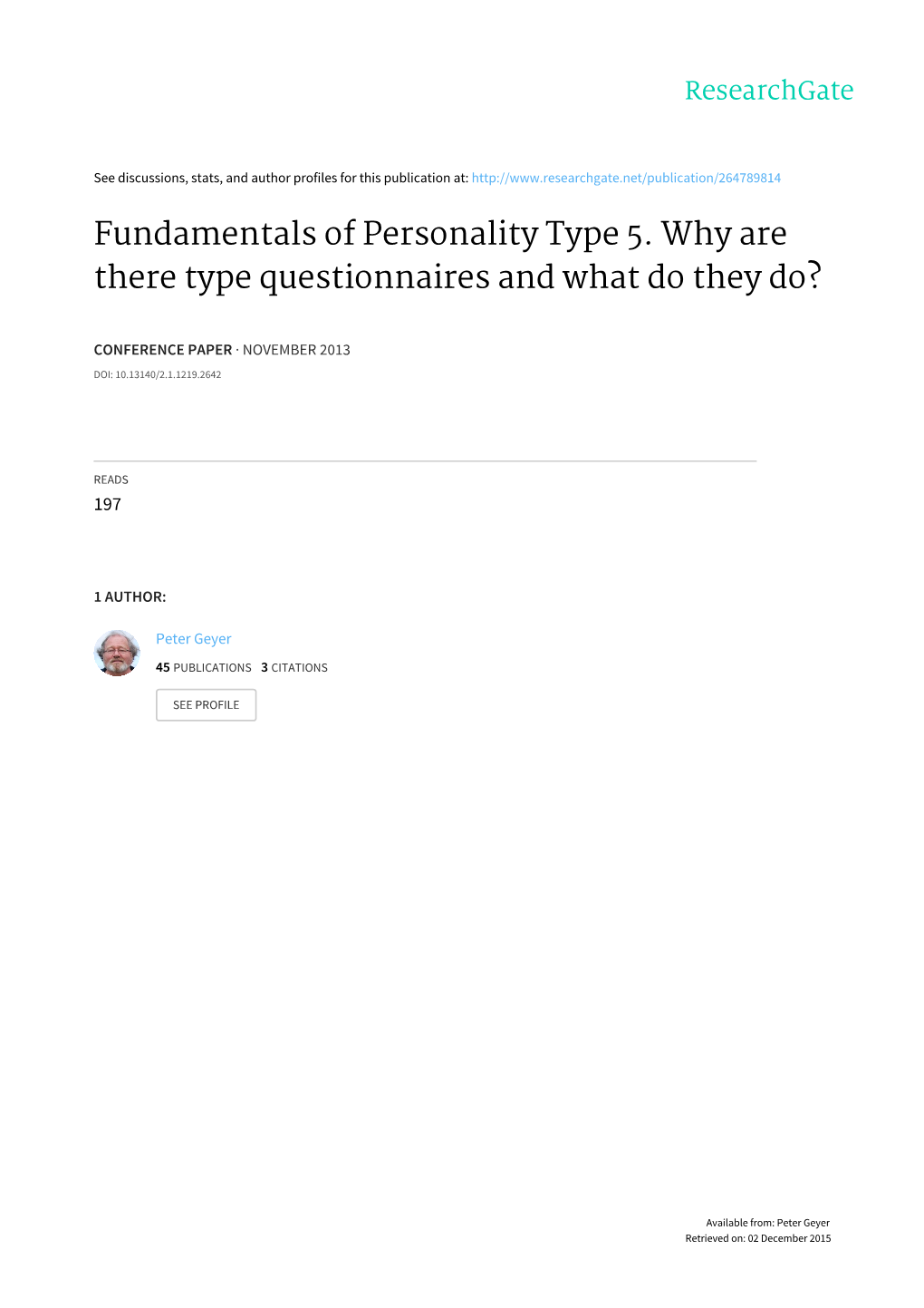 Fundamentals of Personality Type 5. Why Are There Type Questionnaires and What Do They Do?