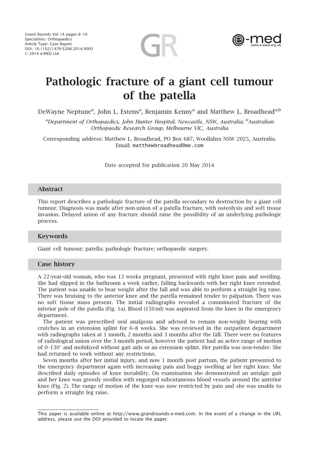 Pathologic Fracture of a Giant Cell Tumour of the Patella