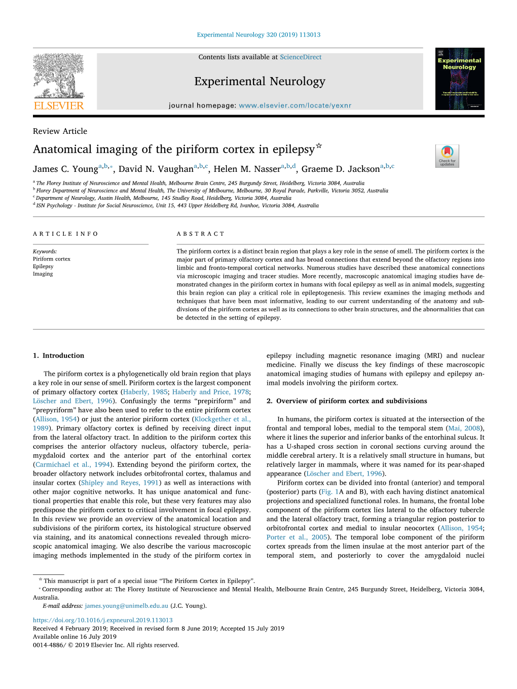 Anatomical Imaging of the Piriform Cortex in Epilepsy T ⁎ James C