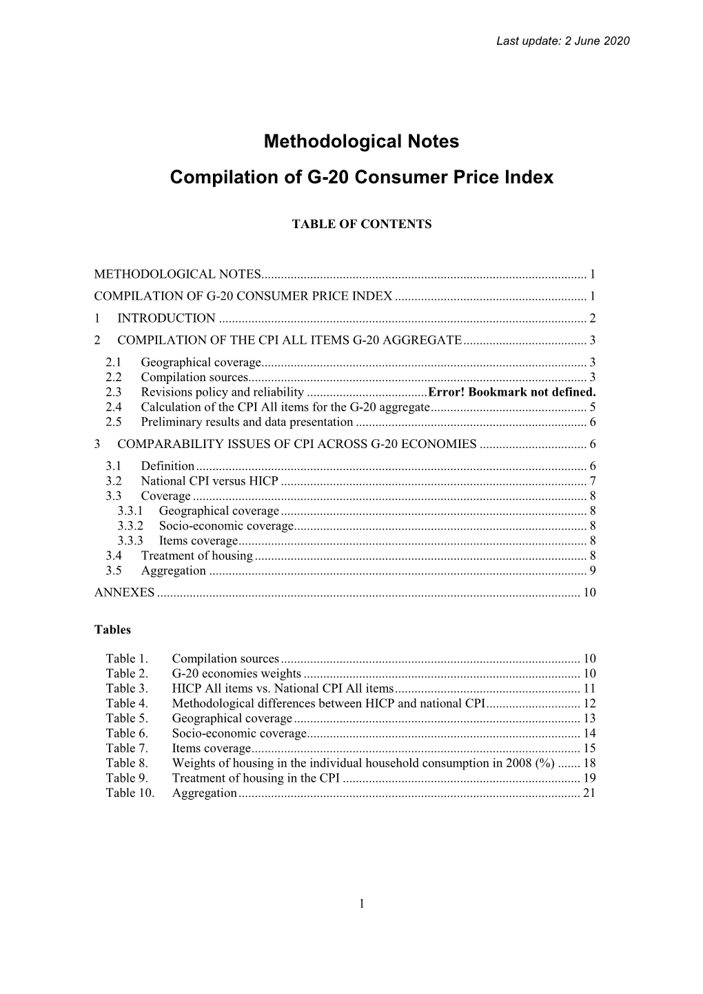 Methodological Notes Compilation of G-20 Consumer Price Index