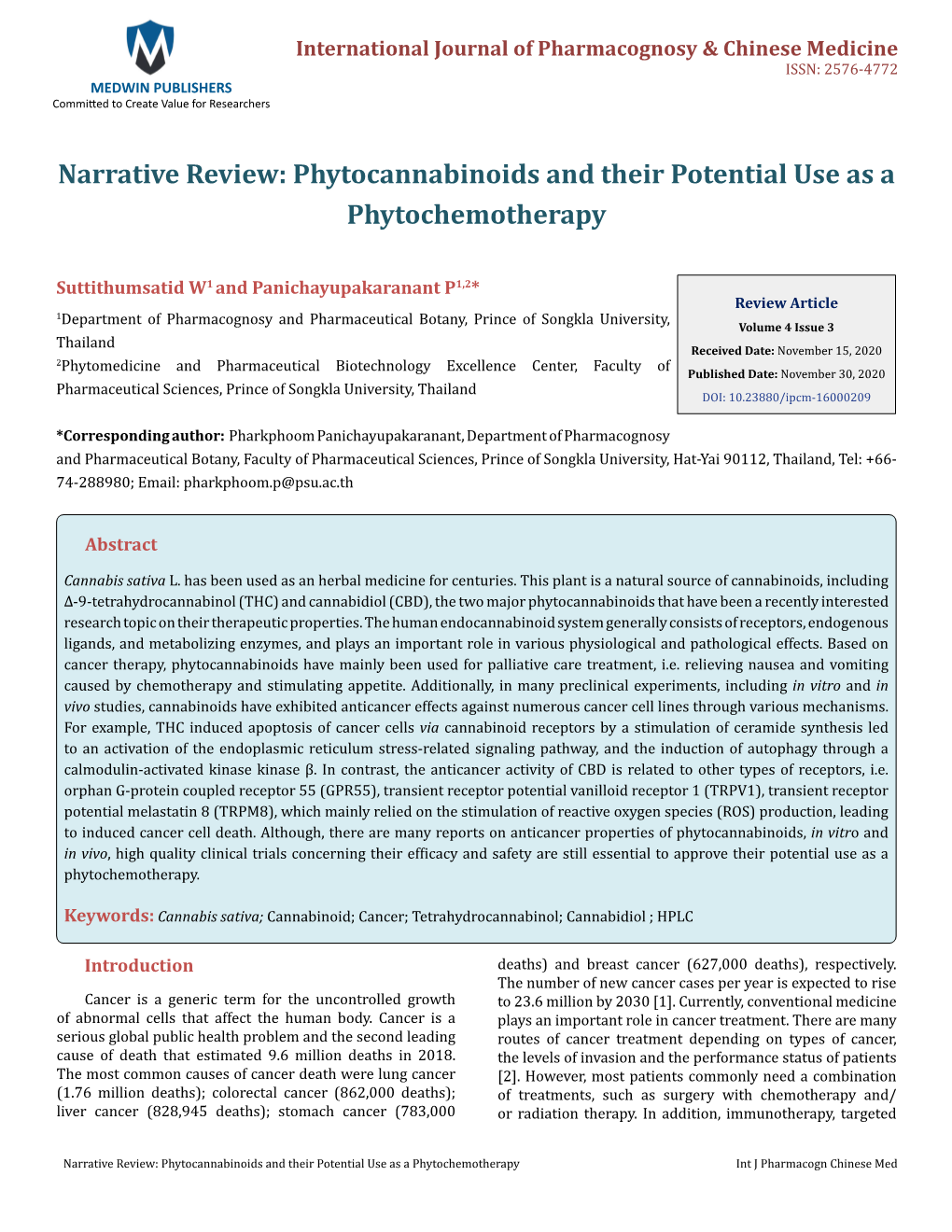 Phytocannabinoids and Their Potential Use As a Phytochemotherapy