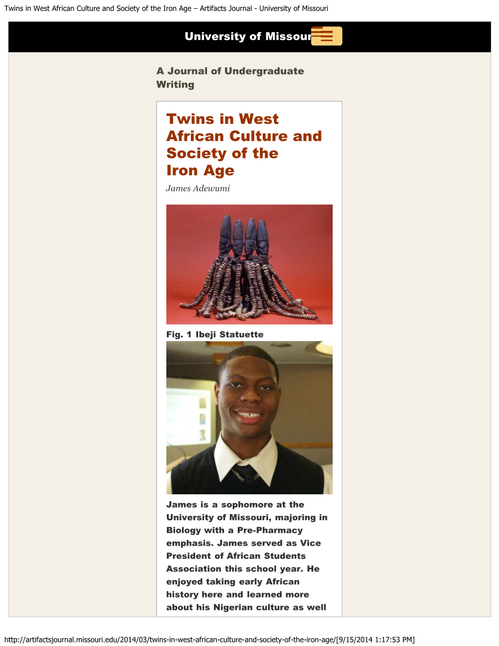 Twins in West African Culture and Society of the Iron Age – Artifacts Journal - University of Missouri