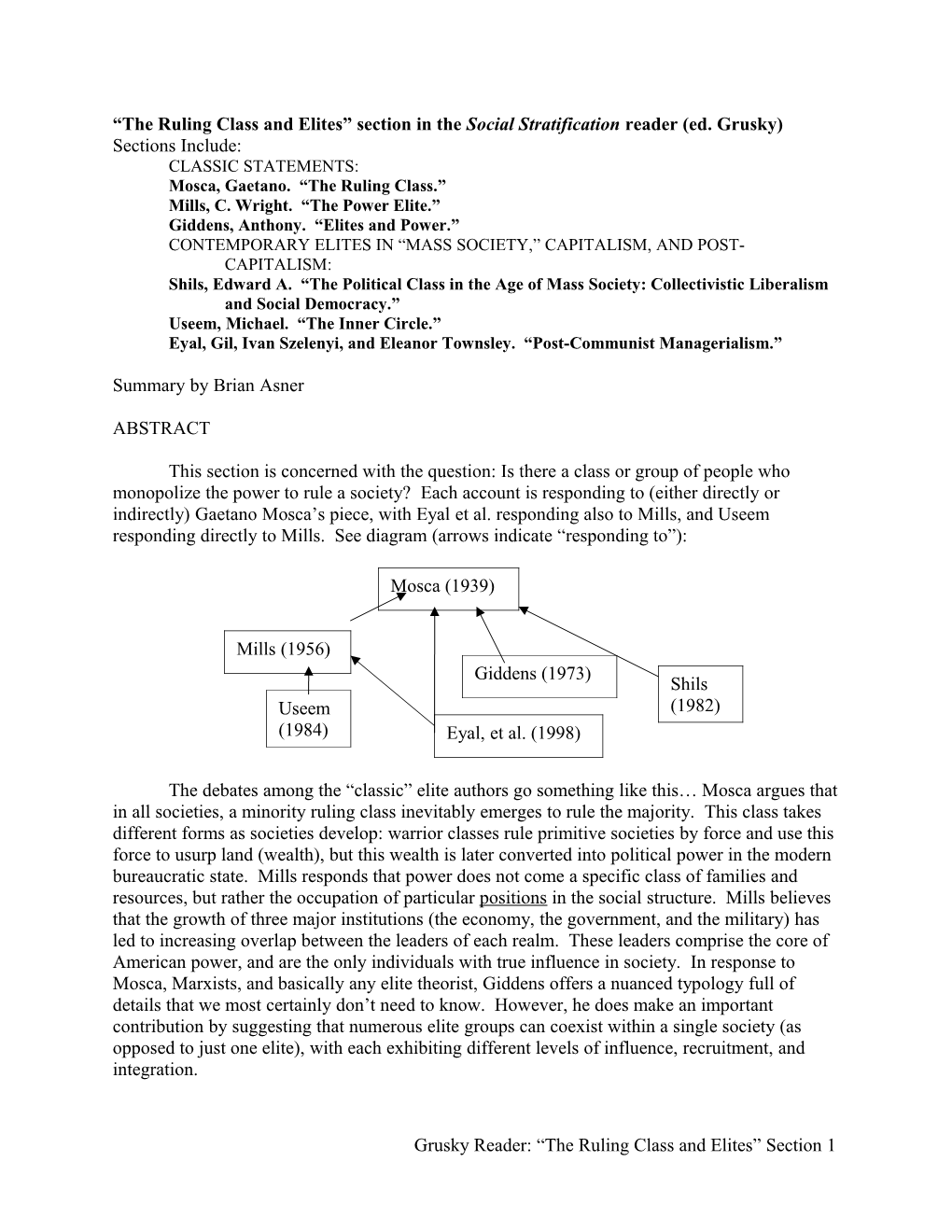 The Ruling Class and Elites Section in the Social Stratification Reader (Ed