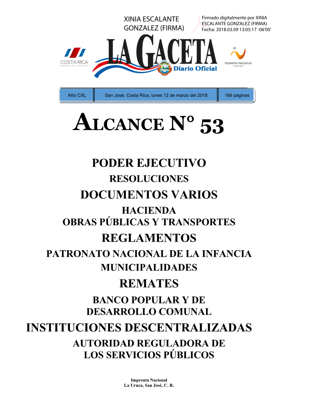 ALCANCE DIGITAL N° 53 a LA GACETA N° 46 De La Fecha 12 03