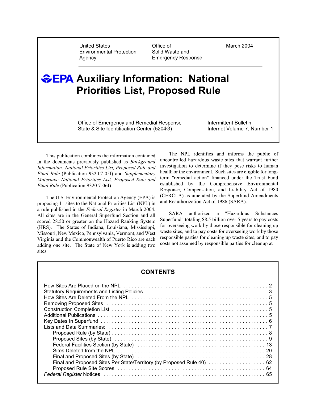 National Priorities List, Proposed Rule