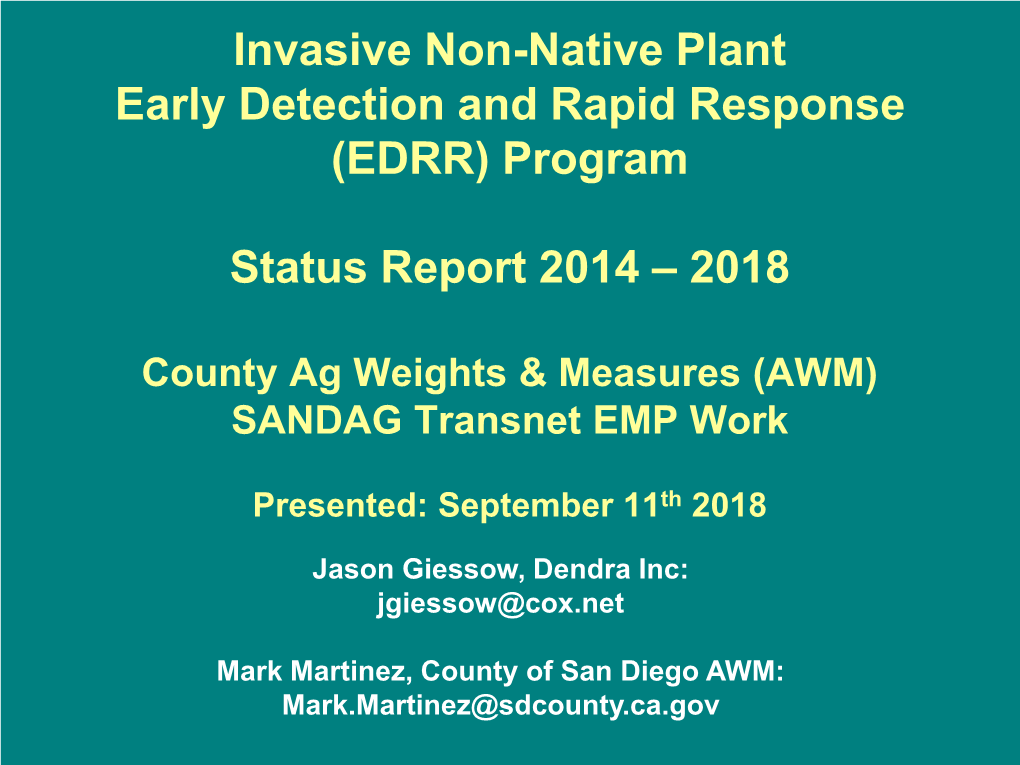 Invasive Non-Native Plant Early Detection and Rapid Response (EDRR) Program