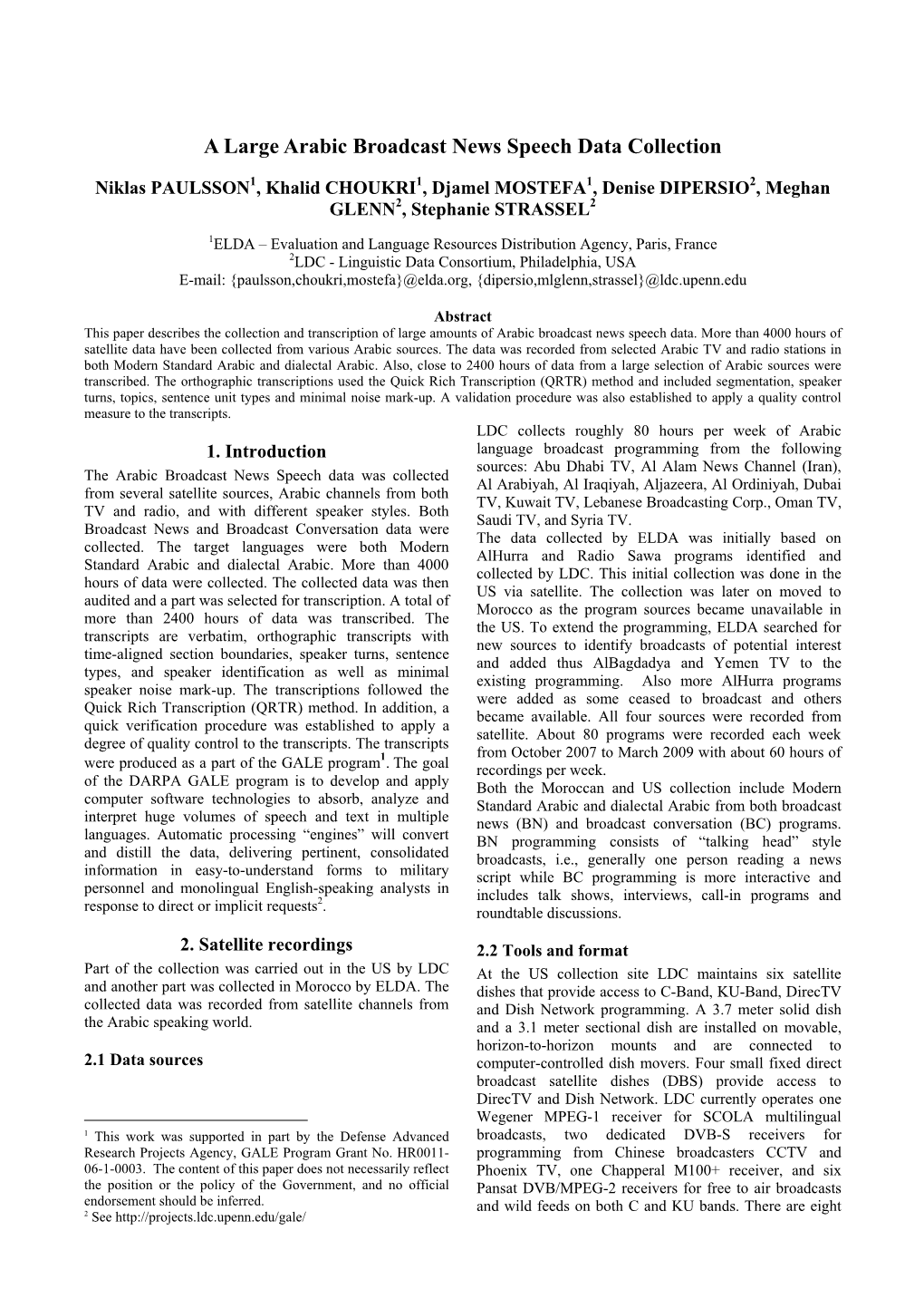 A Large Arabic Broadcast News Speech Data Collection