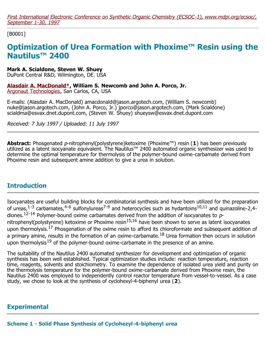 Optimization of Urea Formation with Phoxime™ Resin Using the Nautilus™ 2400