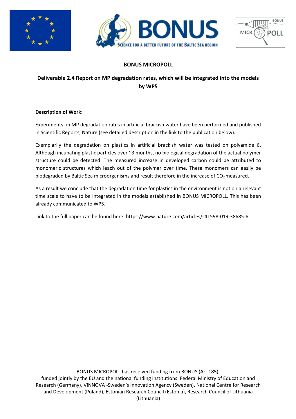 Residual Monomer Content Affects the Interpretation of Plastic Degradation Received: 21 September 2018 Franziska Klaeger1, Alexander S