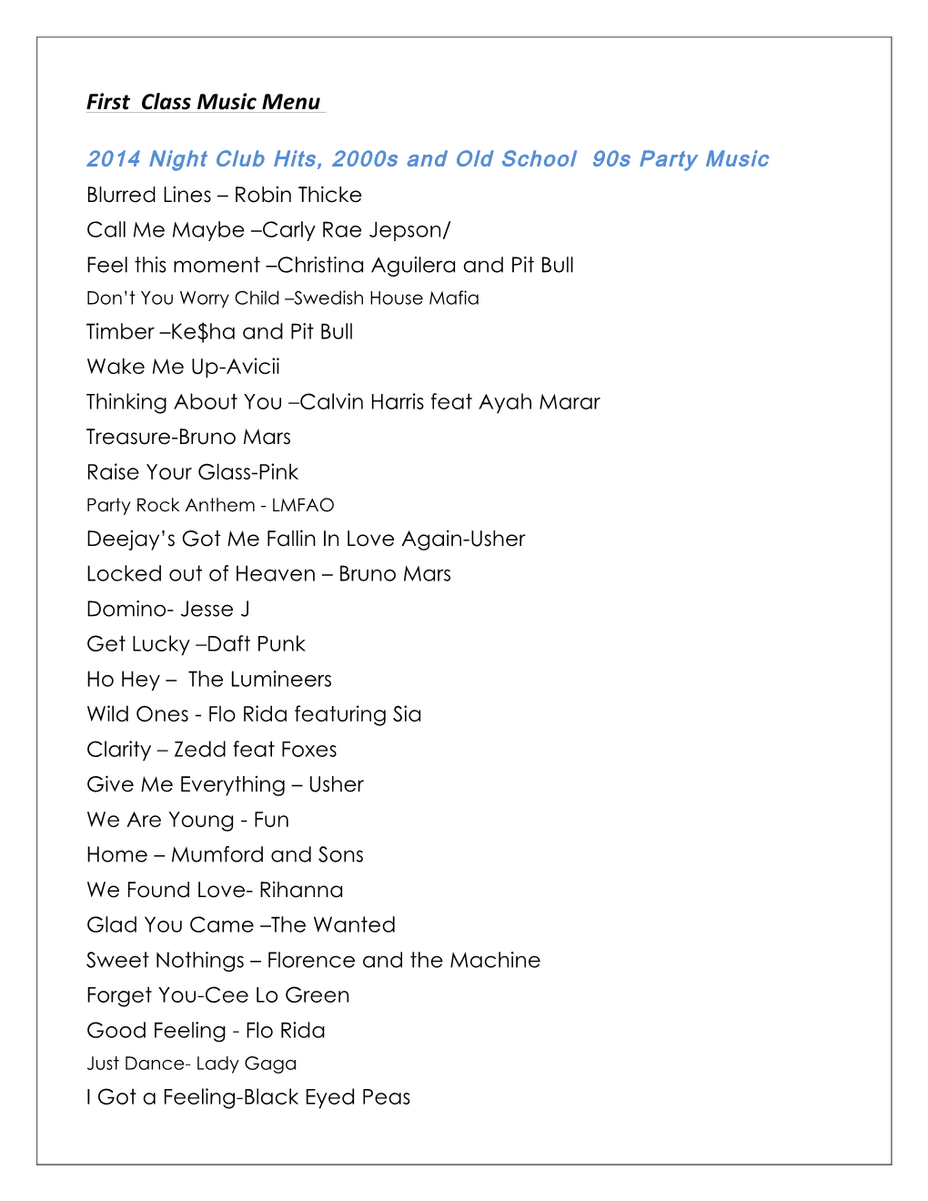 FCB Song List Jan 2014 LONG FORM for WEBSITE