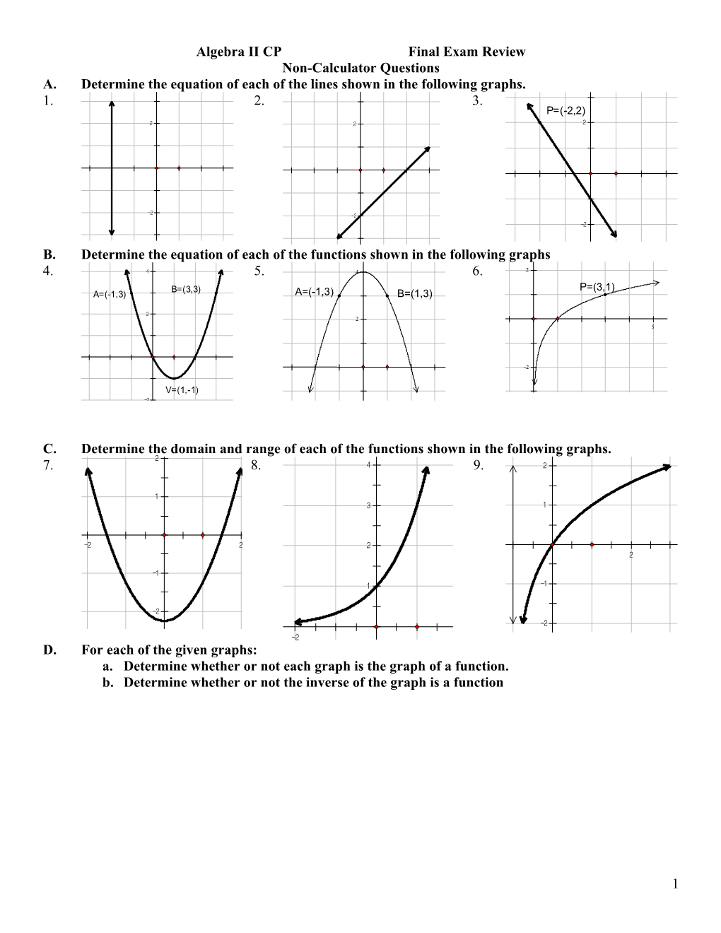 Algebra II CP Final Exam Review