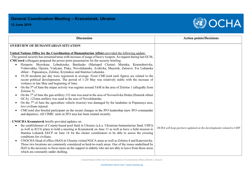 General Coordination Meeting – Kramatorsk, Ukraine 12 June 2019