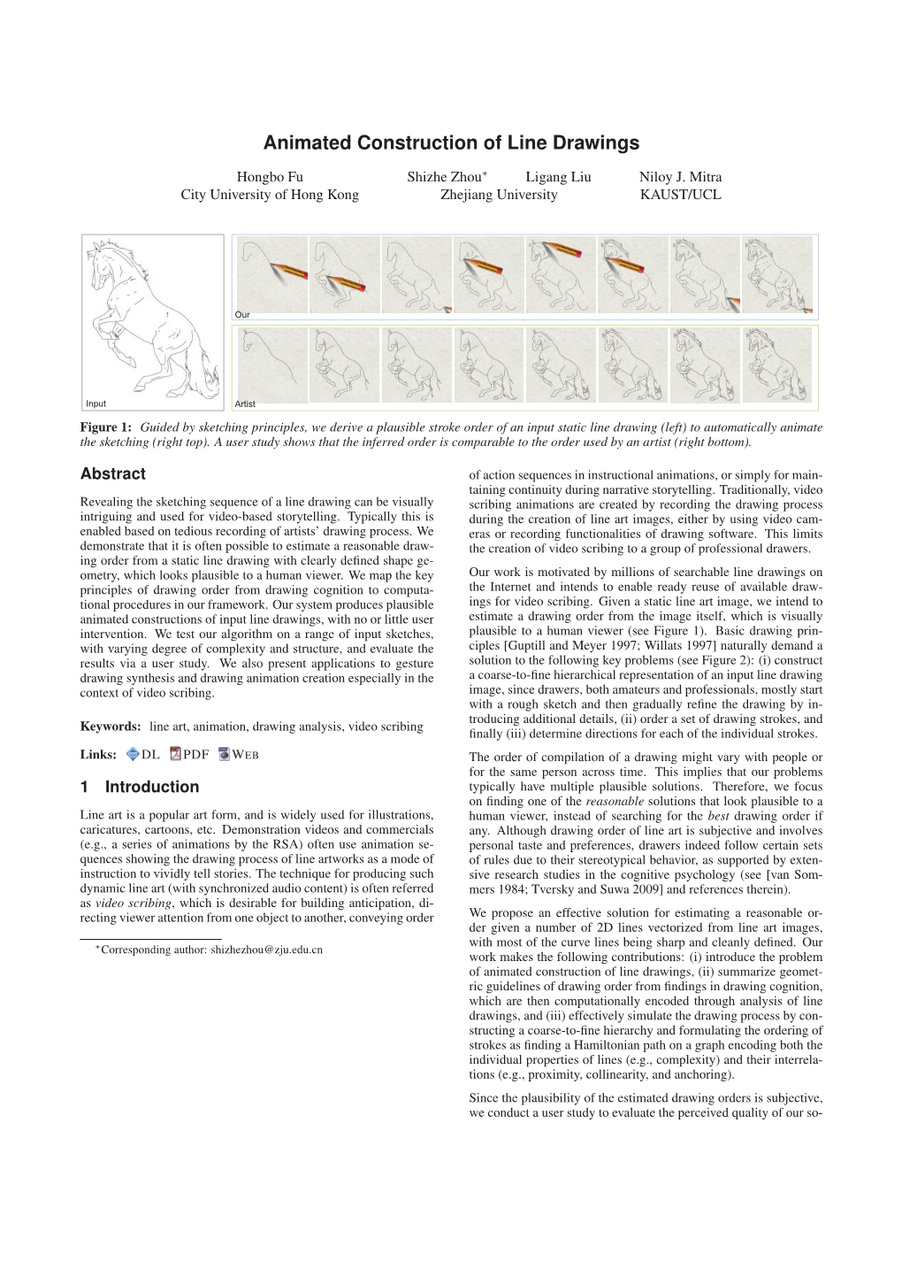 Animated Construction of Line Drawings