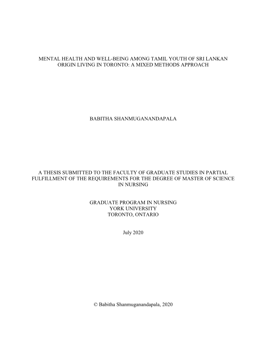 Mental Health and Well-Being Among Tamil Youth of Sri Lankan Origin Living in Toronto: a Mixed Methods Approach