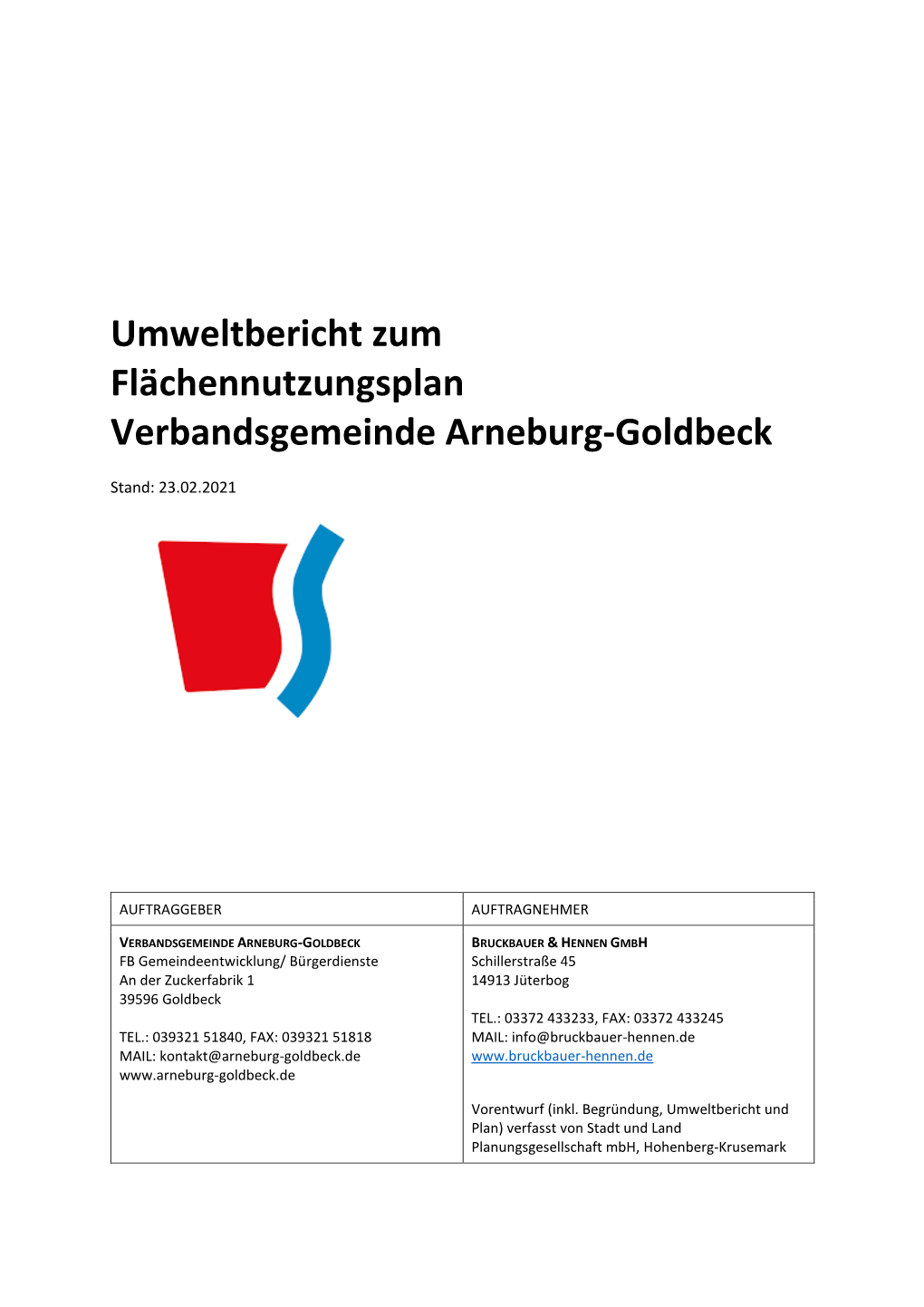 Umweltbericht Zum Flächennutzungsplan Verbandsgemeinde Arneburg-Goldbeck