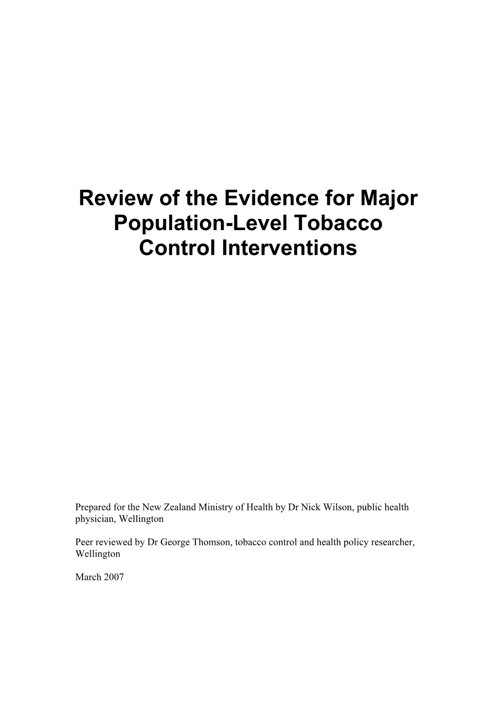 Review of the Evidence for Major Population-Level Tobacco Control Interventions