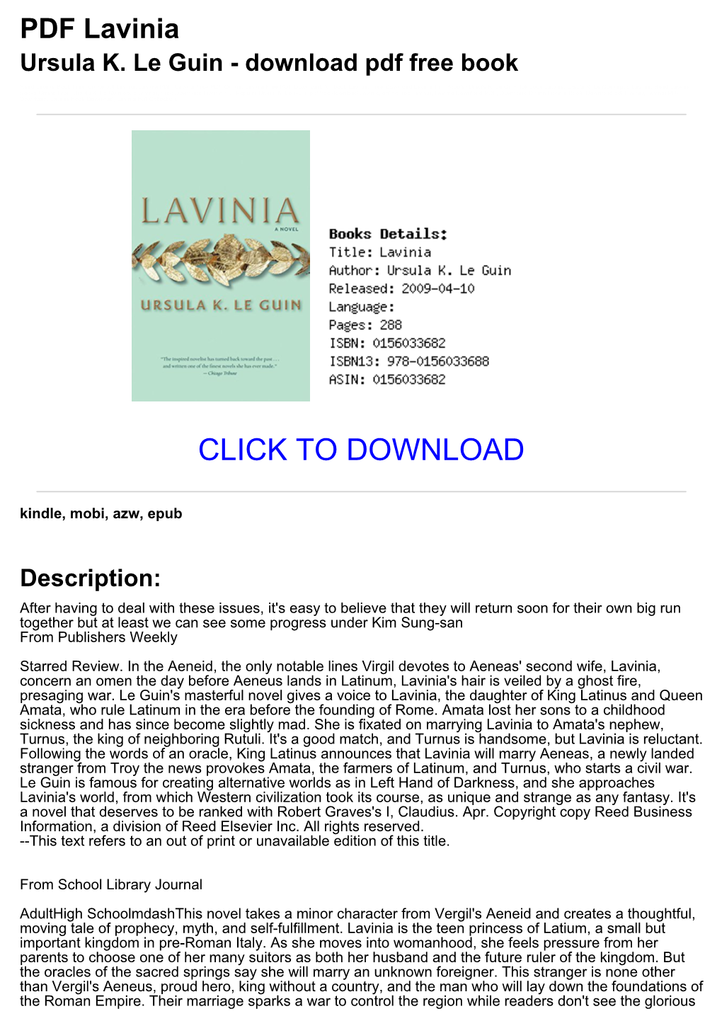 PDF Lavinia Ursula K. Le Guin - Download Pdf Free Book
