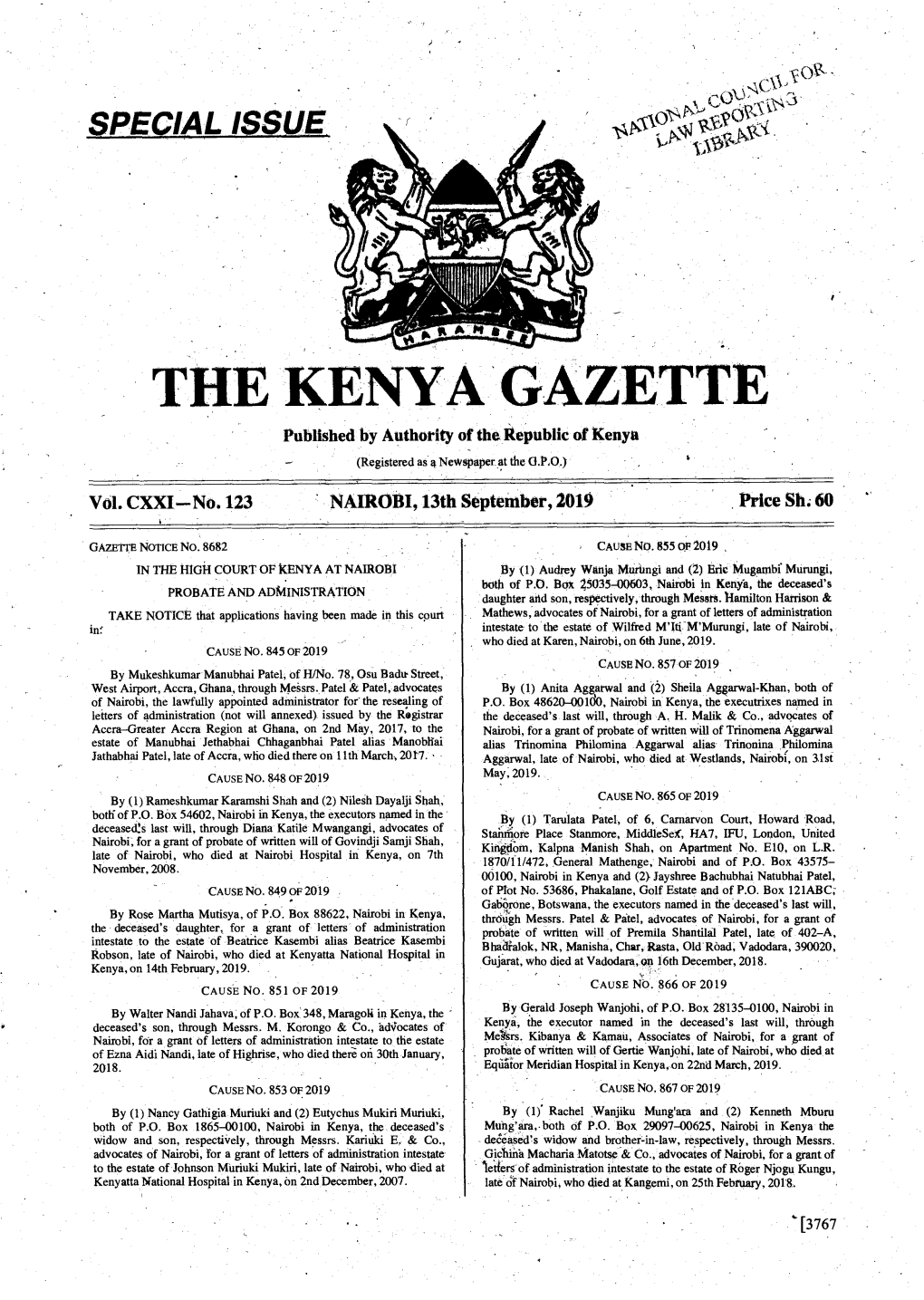 THE KENYA GAZETTE Published by Authority of the Republic of Kenya