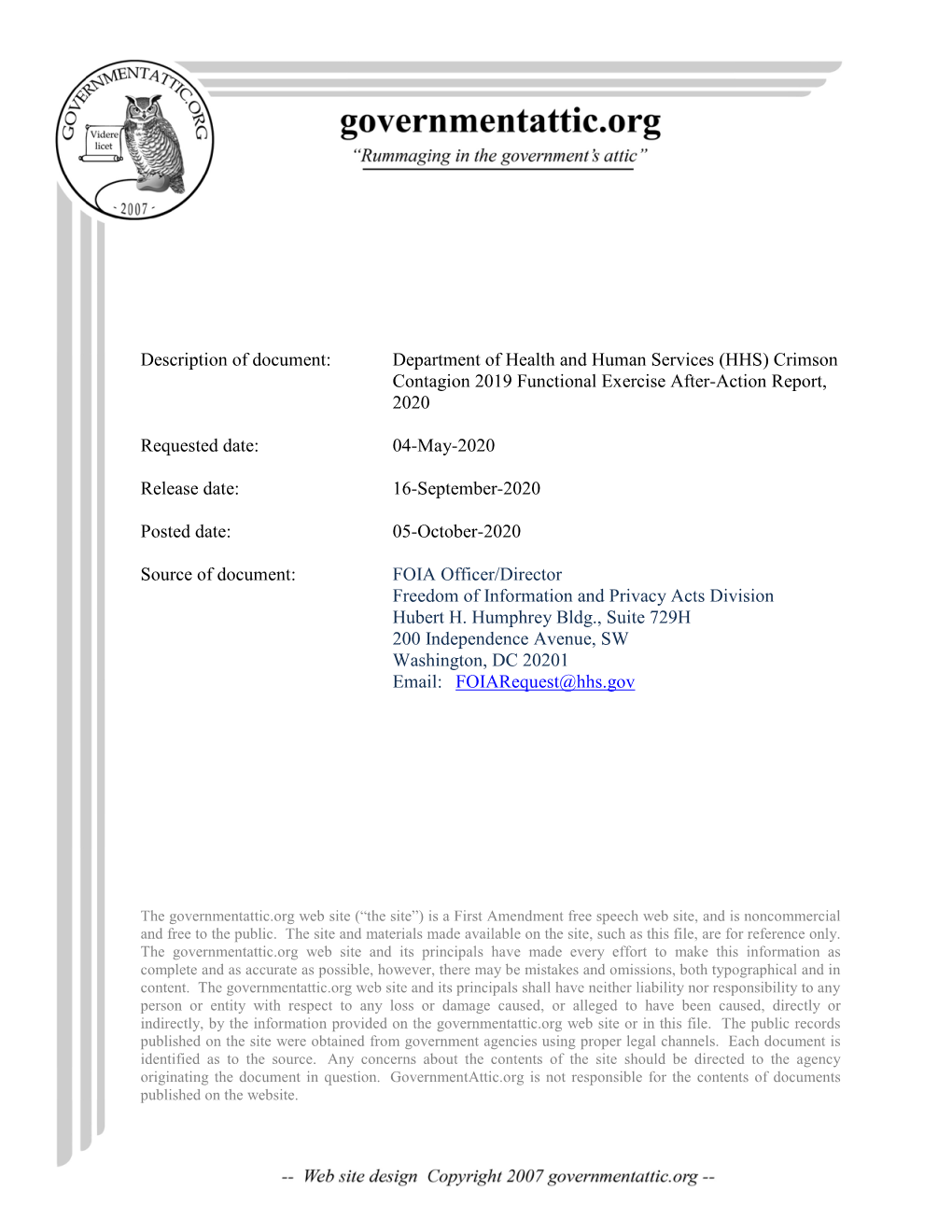 Crimson Contagion 2019 Functional Exercise After-Action Report, 2020