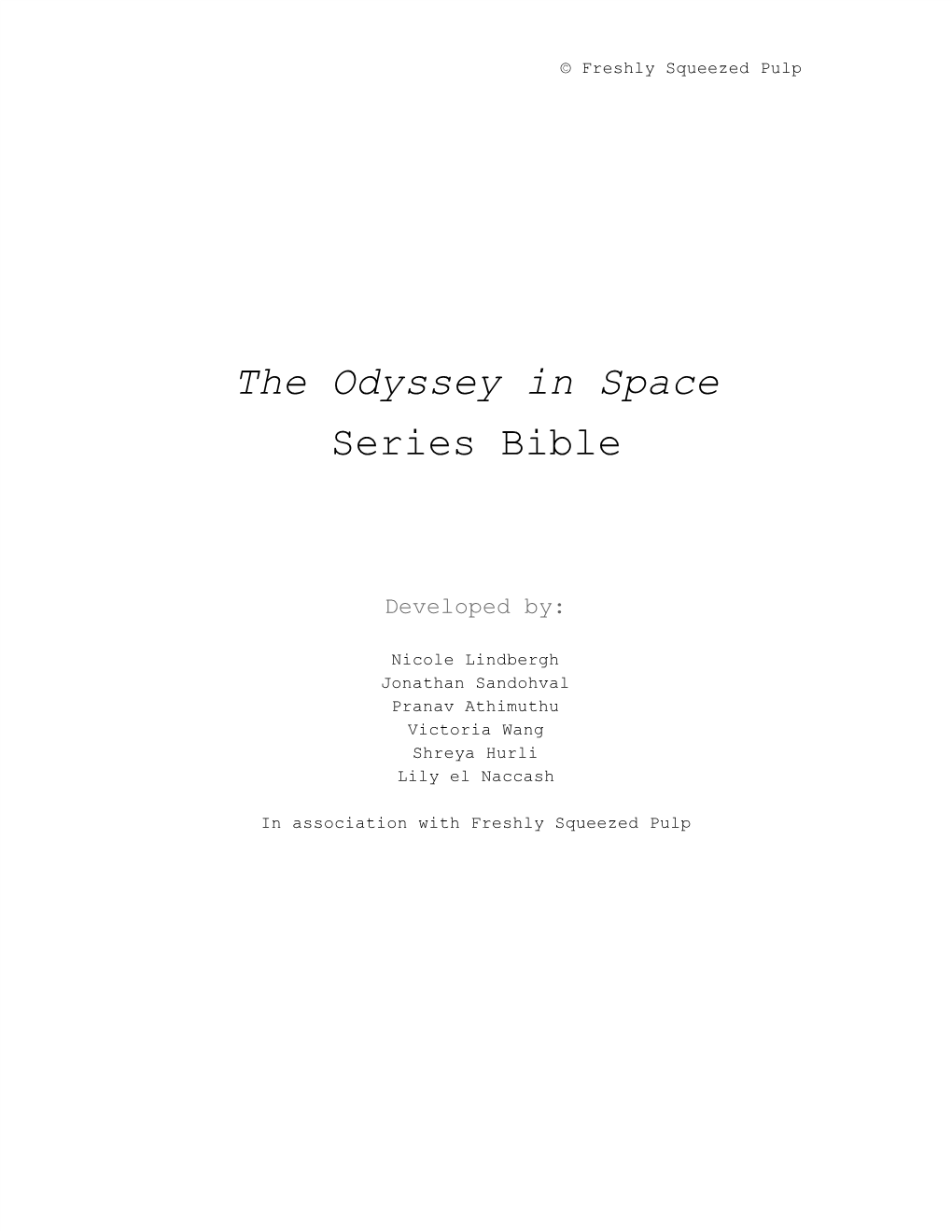 The Odyssey in Space Series Bible