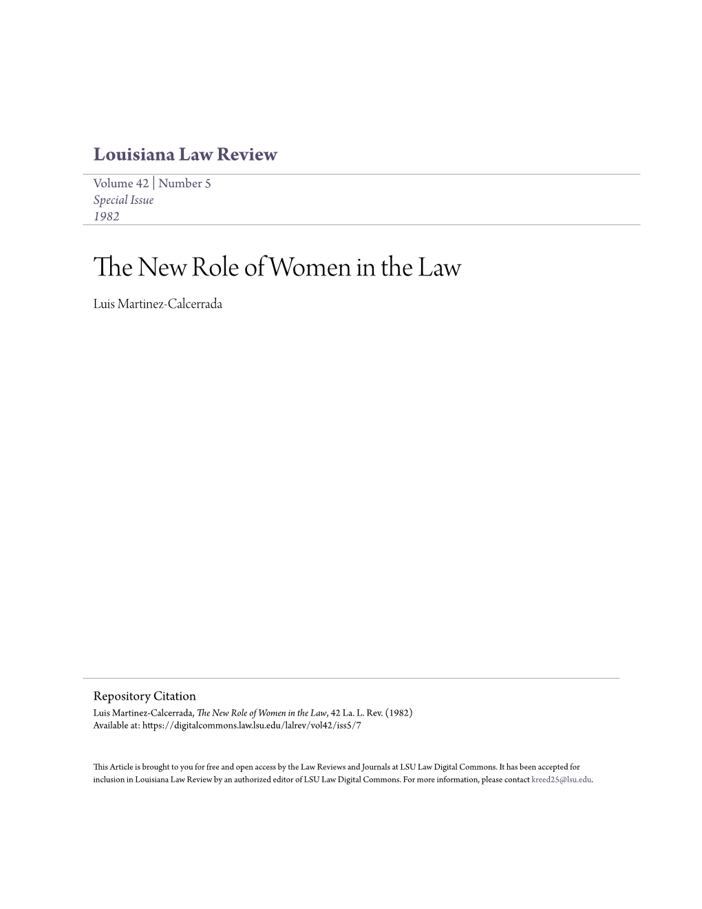 The New Role of Women in the Law, 42 La