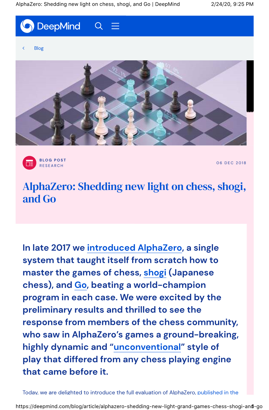 Alphazero: Shedding New Light on Chess, Shogi, and Go | Deepmind 2/24/20, 9:25 PM