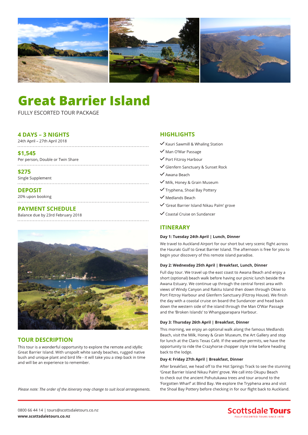 Great Barrier Island FULLY ESCORTED TOUR PACKAGE