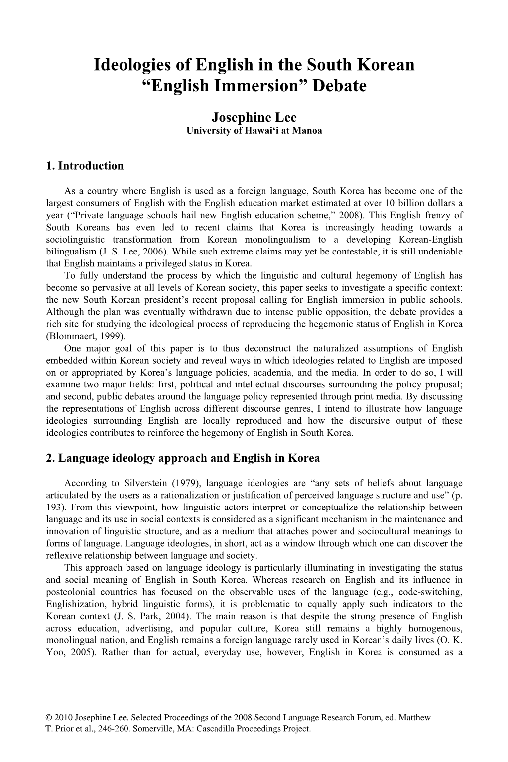 Ideologies of English in the South Korean “English Immersion” Debate