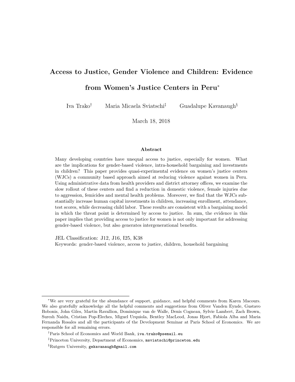 Evidence from Women's Justice Centers in Peru