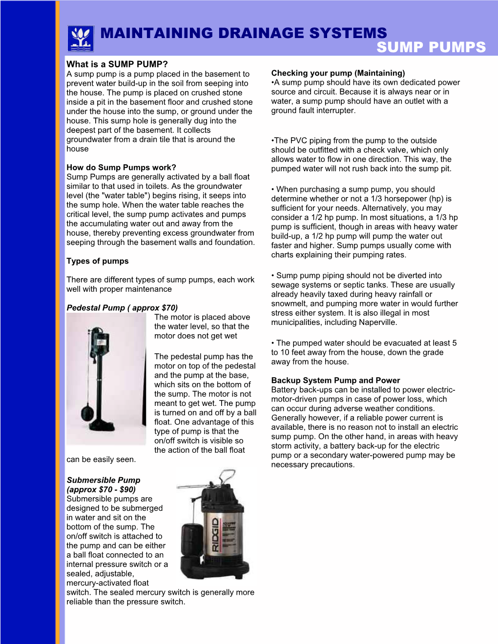 Sump Pumps Maintaining Drainage Systems