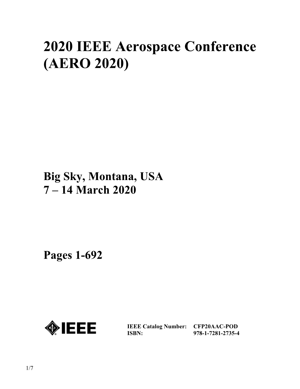 2020 IEEE Aerospace Conference (AERO 2020)