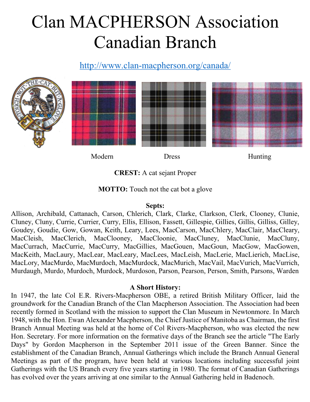 Clan MACPHERSON Association Canadian Branch