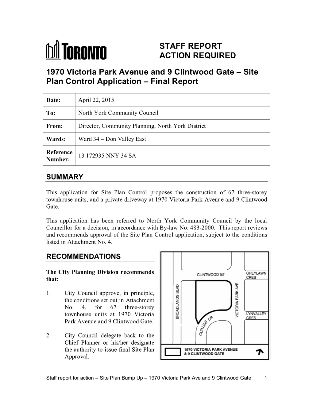 1970 Victoria Park Avenue and 9 Clintwood Gate – Site Plan Control Application – Final Report