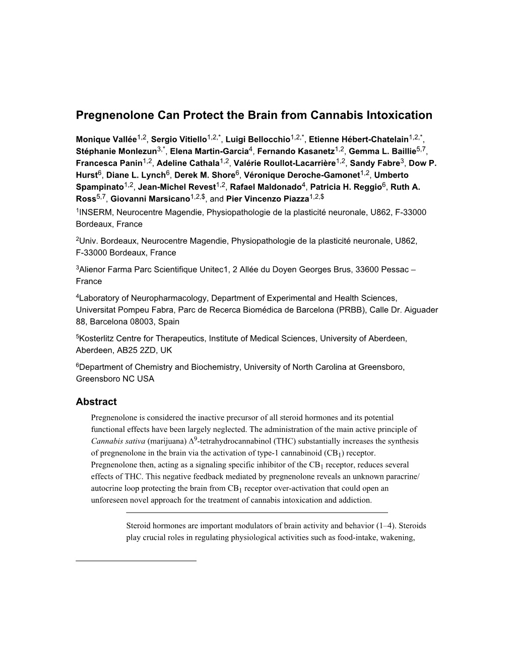 Pregnenolone Can Protect the Brain from Cannabis Intoxication