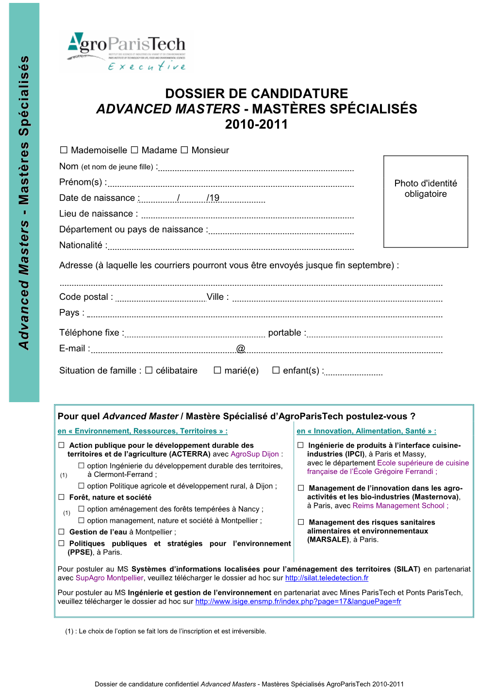 Dossier De Candidature Advanced Masters