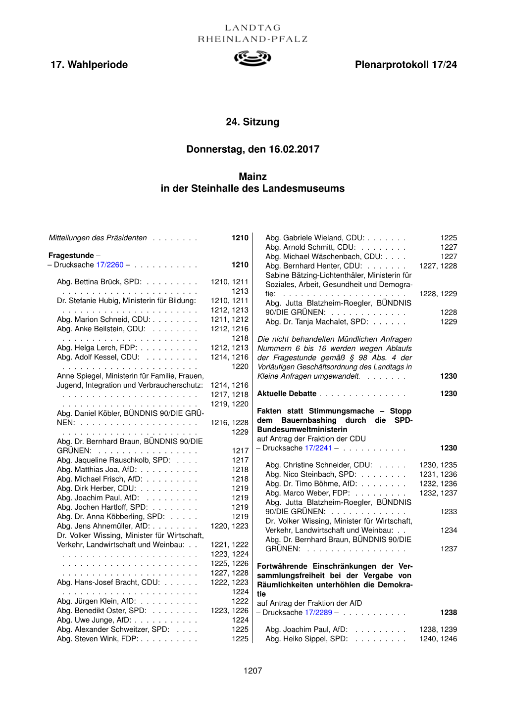 17. Wahlperiode Plenarprotokoll 17/24 24. Sitzung Donnerstag, Den