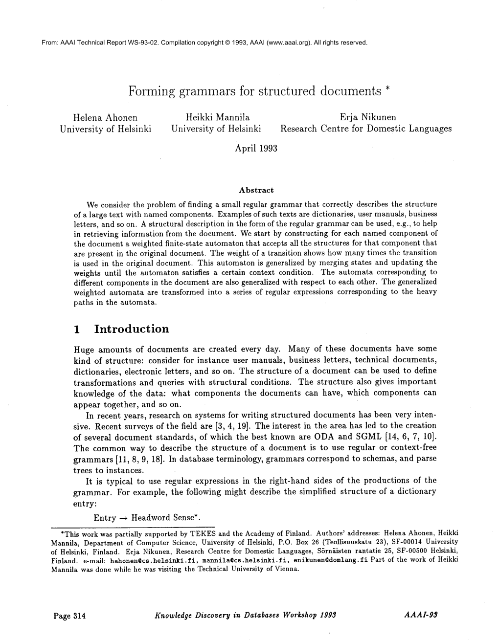 Forming Grammars for Structured Documents *