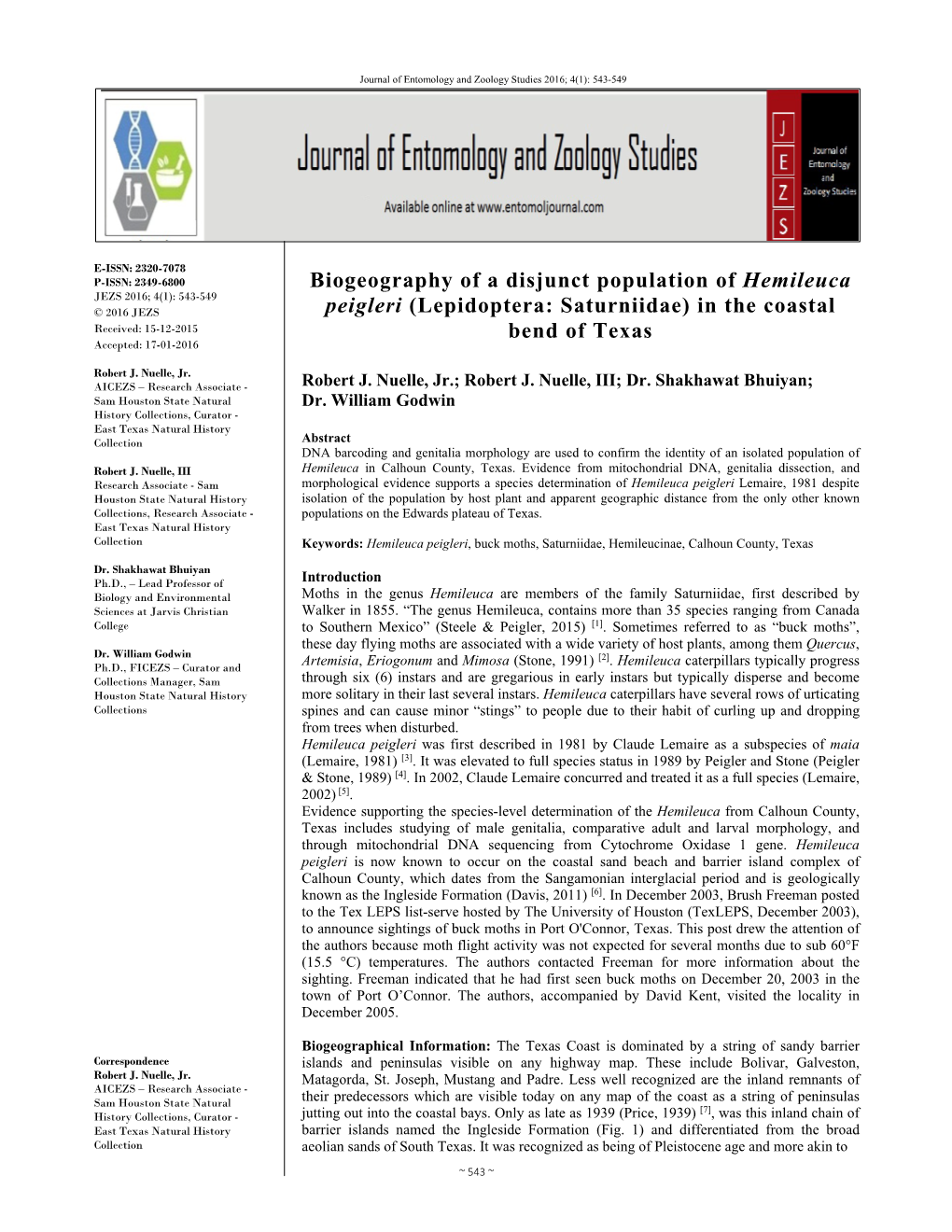 Biogeography of a Disjunct Population of Hemileuca Peigleri (Lepidoptera