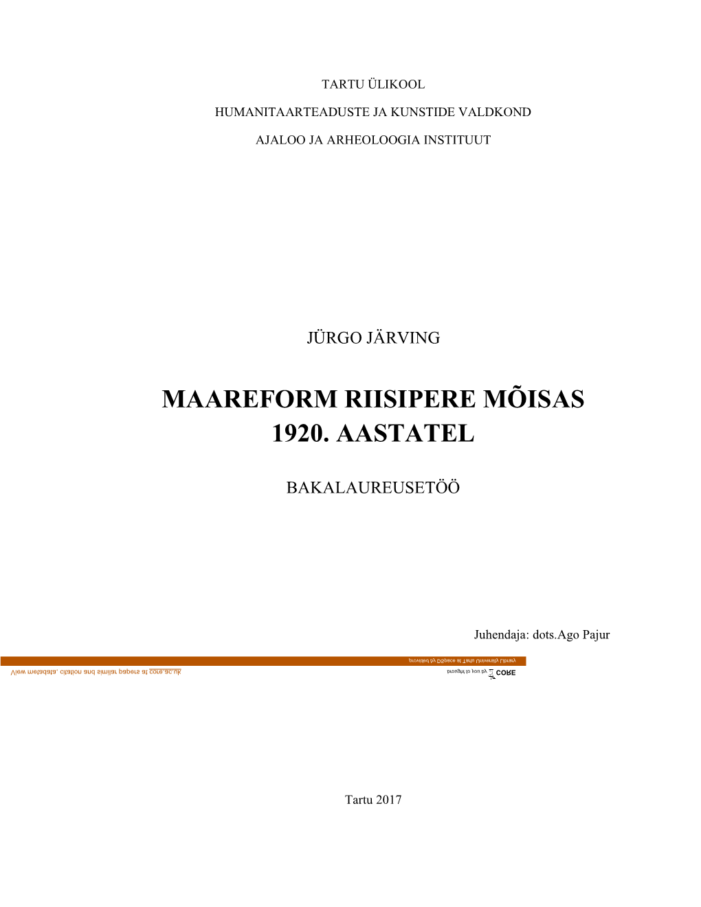 Maareform Riisipere Mõisas 1920. Aastatel